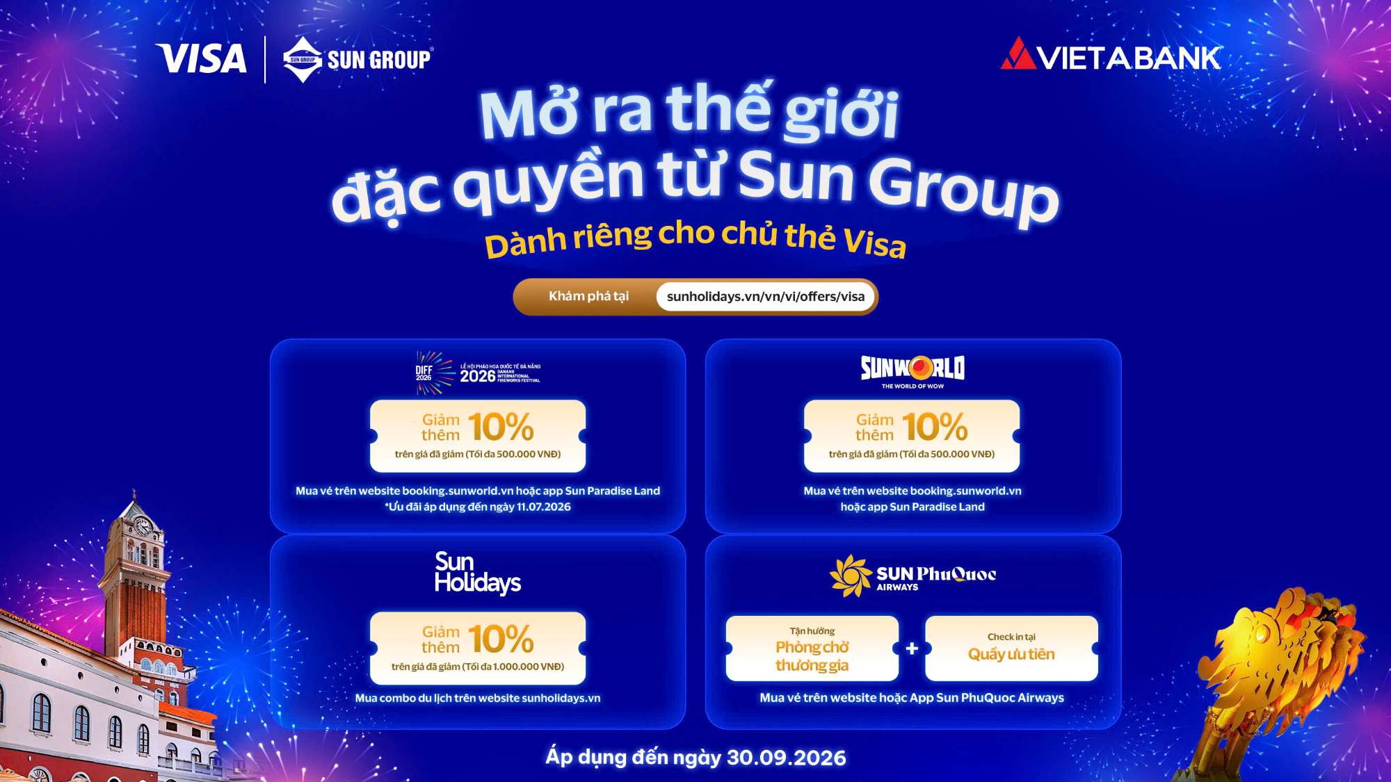 TẬN HƯỞNG ĐẶC QUYỀN TỪ SUN GROUP DÀNH RIÊNG CHO CHỦ THẺ VIETABANK VISA