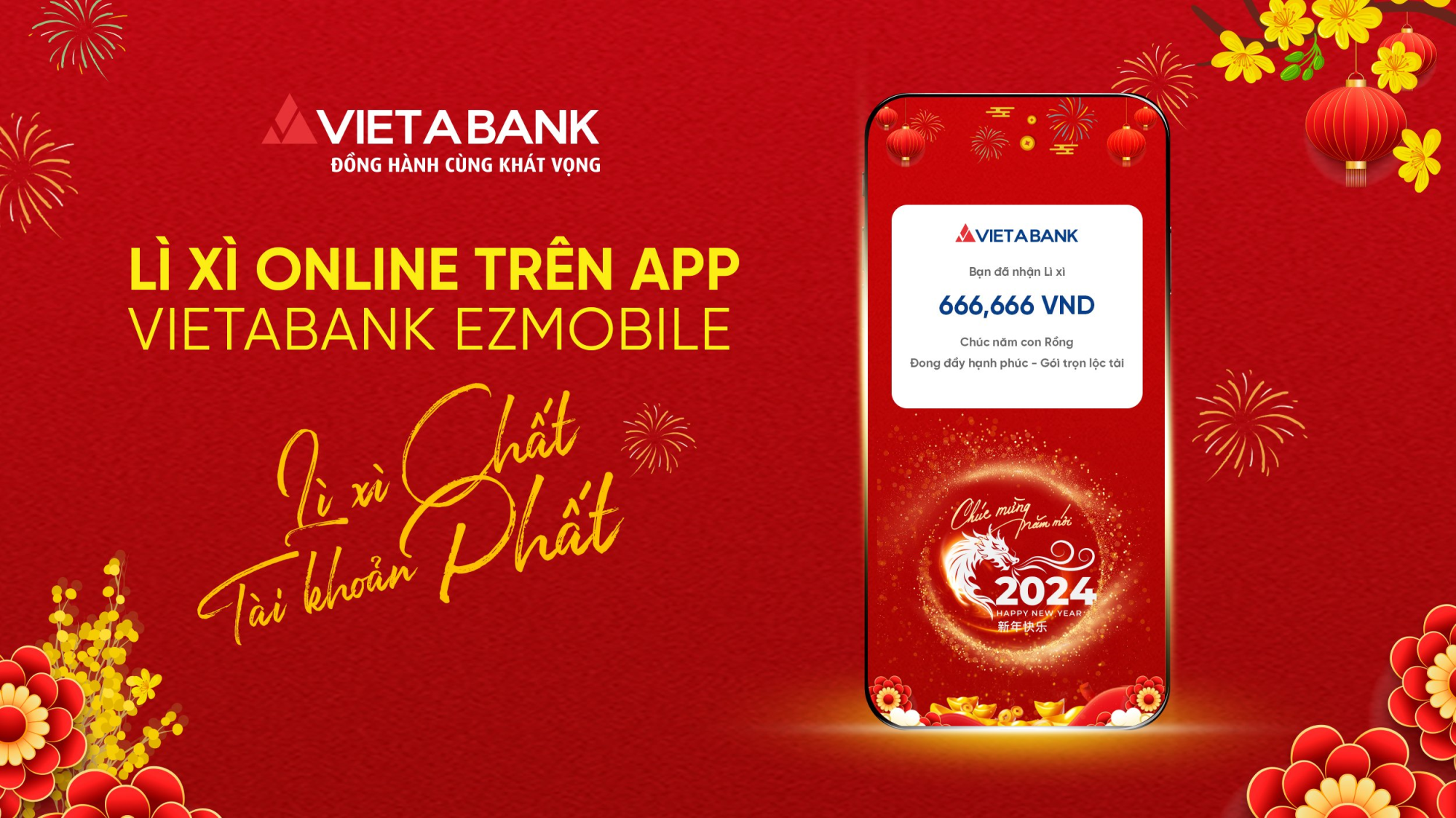 Cùng chào đón tính năng Lì xì Online trên app VietABank EzMOBILE 