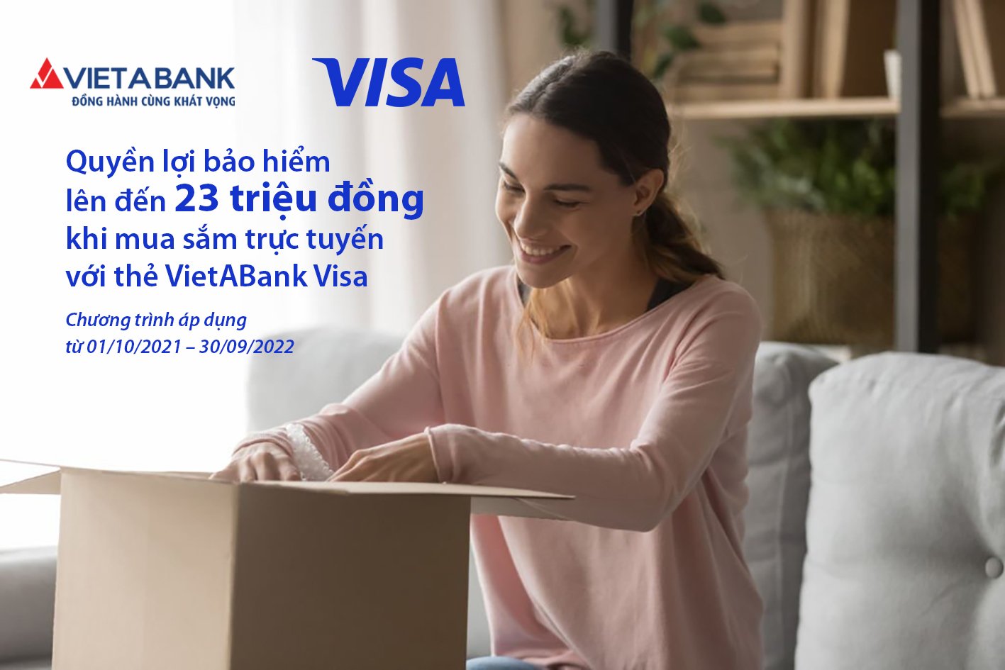 Quyền lợi bảo hiểm lên đến 23 triệu đồng khi mua sắm trực tuyến với thẻ VietABank Visa