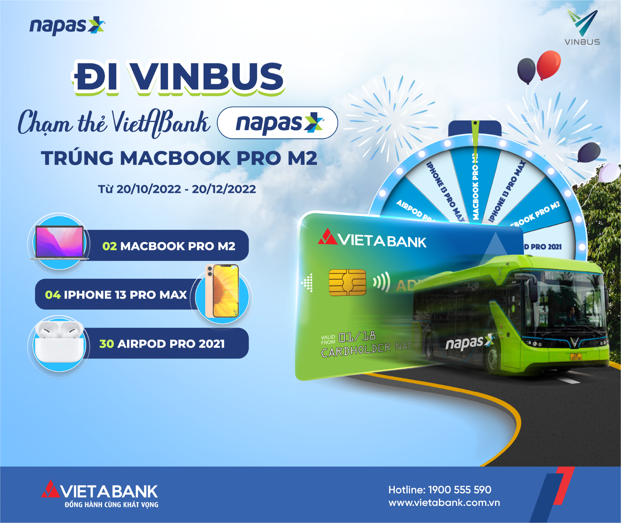 Đi VinBus – Chạm thẻ VietABank NAPAS trúng Mac Book Pro M2