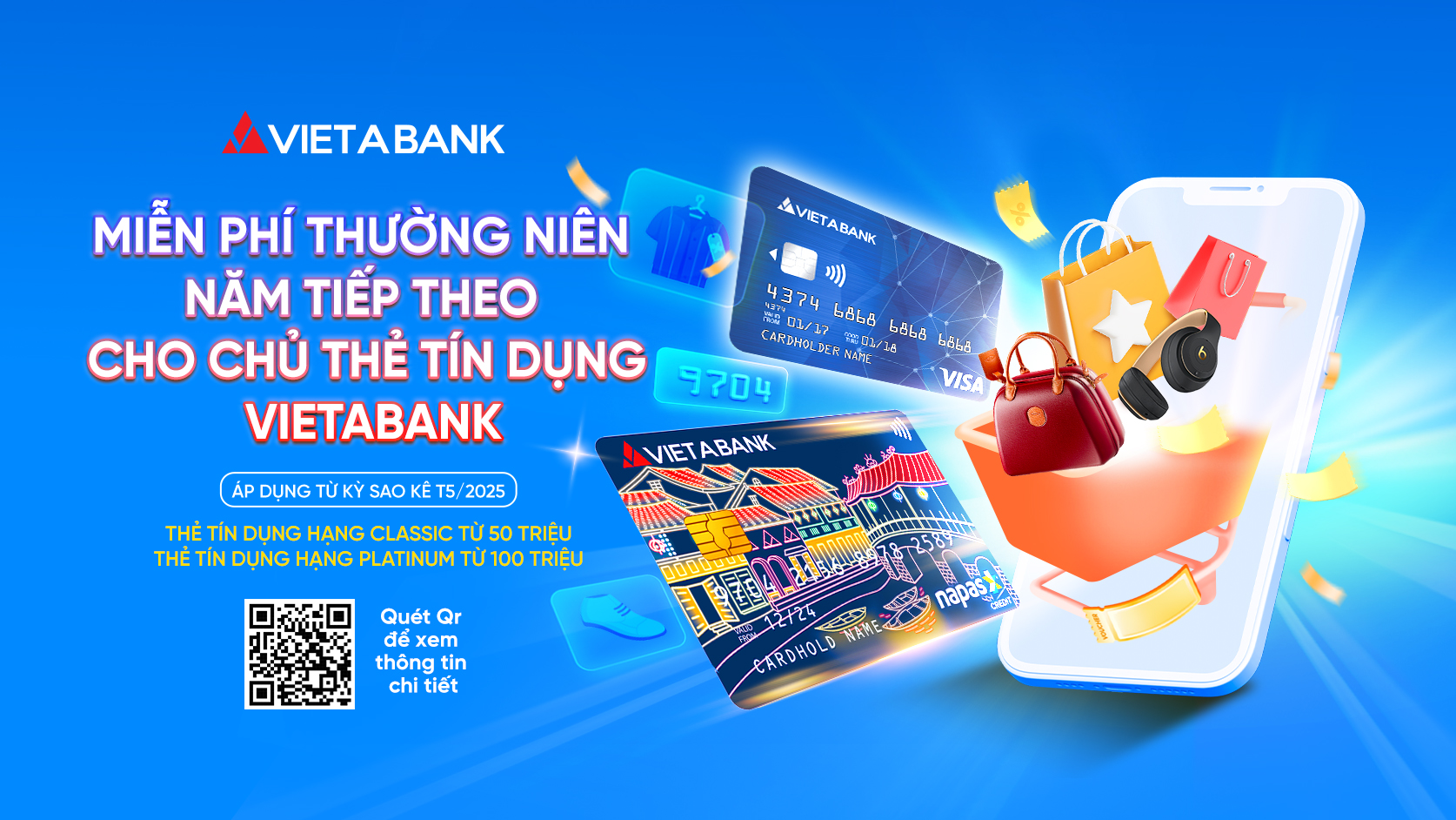 MIỄN PHÍ THƯỜNG NIÊN NĂM TIẾP THEO CHO CHỦ THẺ TÍN DỤNG VIETABANK 
