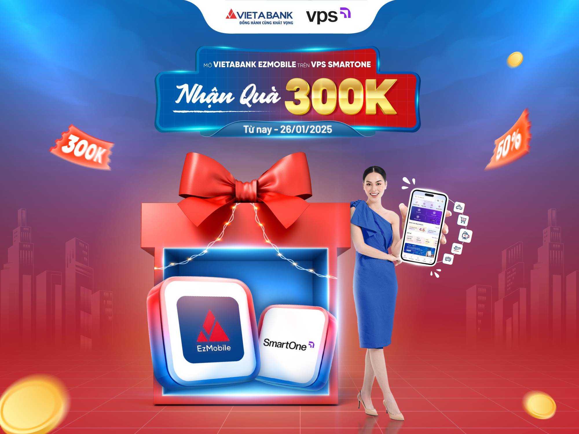 Mở tài khoản VietABank EzMobile trên VPS SmartOne - Mở lộc đầy túi rinh ngay combo quà tặng tới 300K 