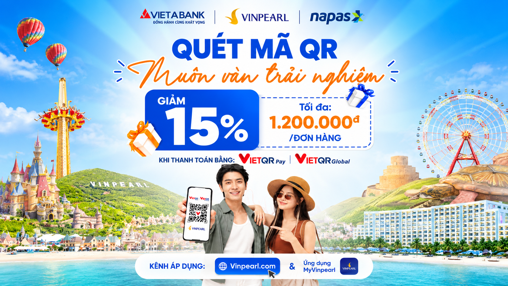 TẬN HƯỞNG ƯU ĐÃI ĐẾN 1.200.000 ĐỒNG TẠI HỆ SINH THÁI VINPEARL KHI THANH TOÁN QUA VIETQRPAY/VIETQRGLOBAL