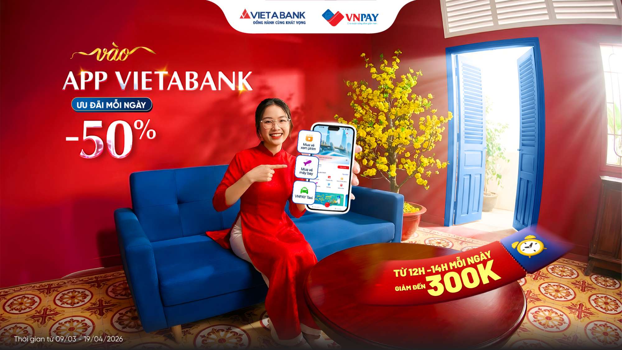 Săn deal đầu năm trên ứng dụng VIETABANK giảm đến 50% cho loạt dịch vụ di chuyển, giải trí
