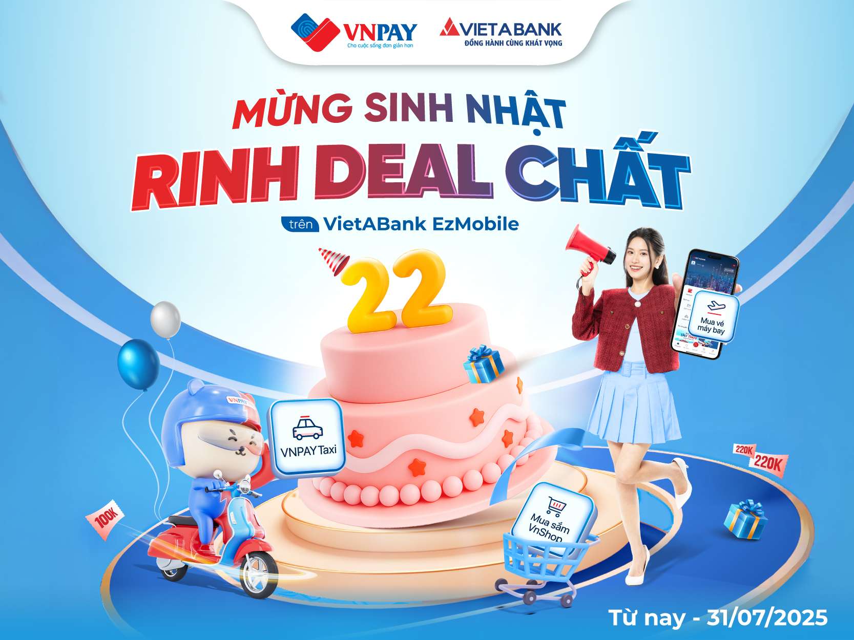 Tặng mã Mua sắm VnShop giảm 50%, săn deal sinh nhật cực sốc từ VietABank EzMobile